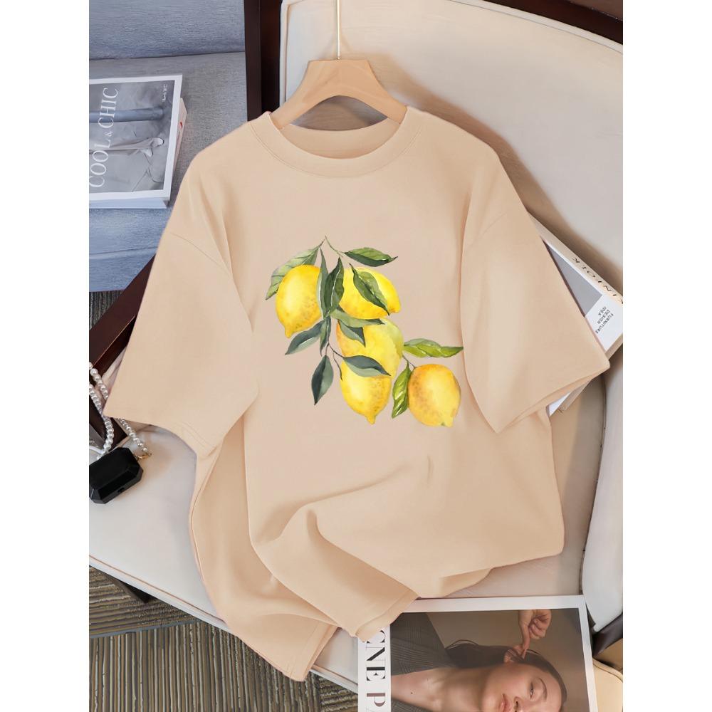 Verão Criativo Padrão Limão Feminino Casual Tops Macios Moda Camiseta Legal Roupa Algodão Rua Manga Curta Para Mulheres Camisetas