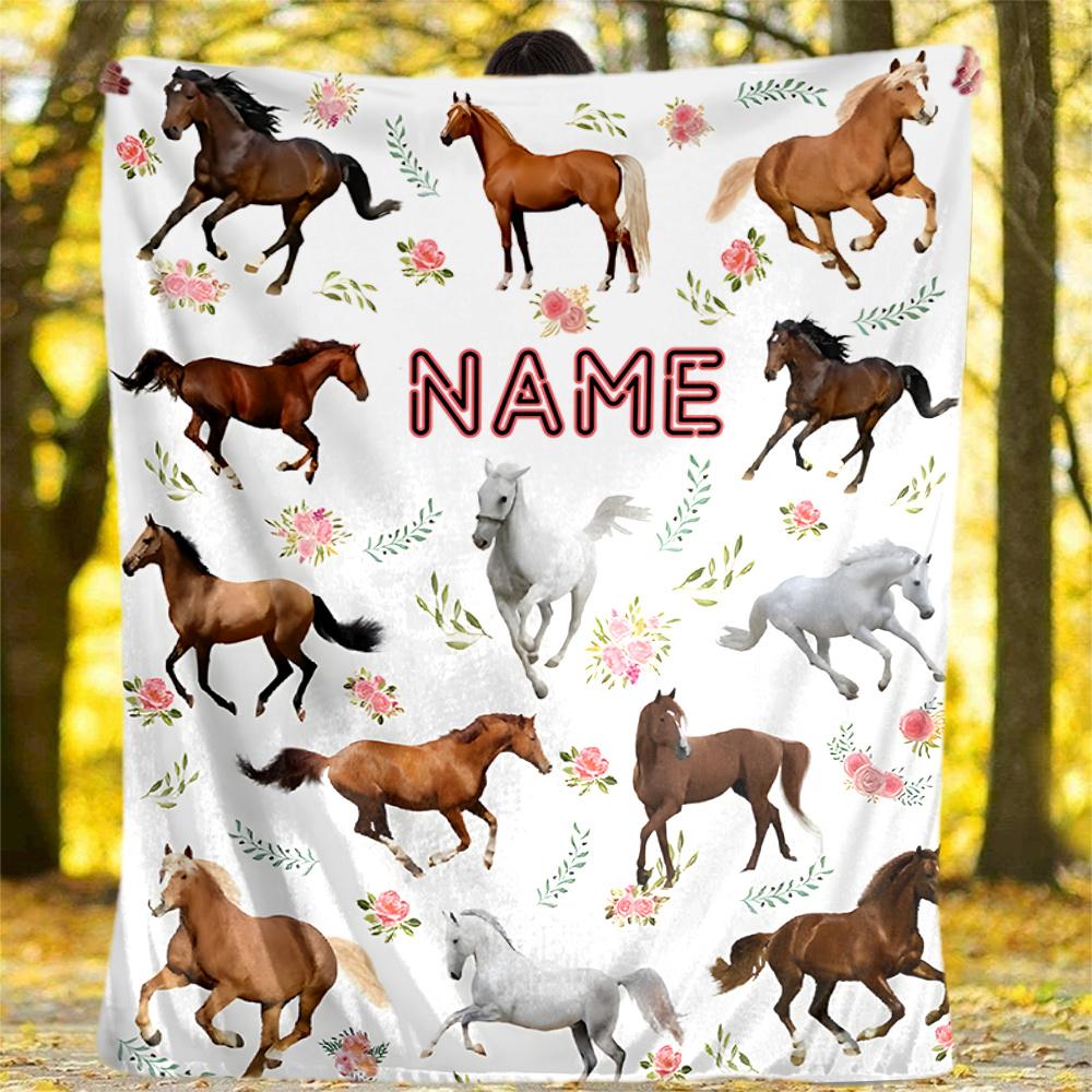 Horse Love Happiness And Freedom Customizable Outdoor Blanket Customize Text Comfortable Suitable For Picnics Outdoor Travel And Camping Sofa Office