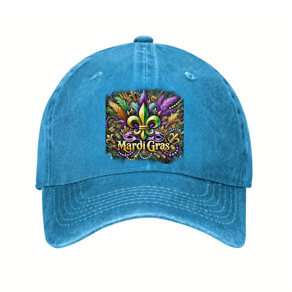 Mardi Gras Fleur De Lis Mask Baseball Cap Unisex Cotton Adjustable Casual Outdoor Headwear