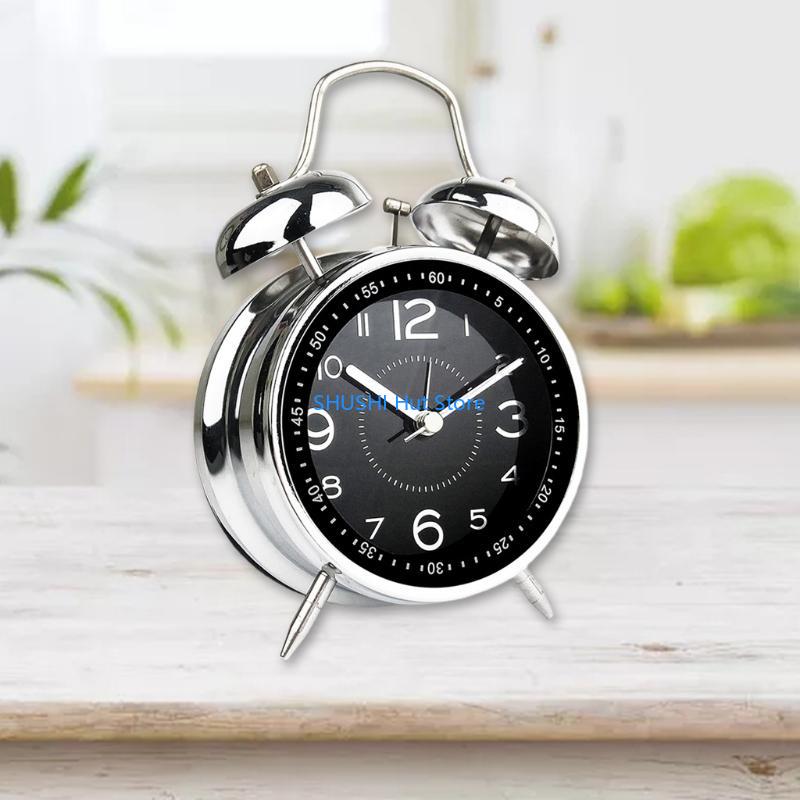 Round 4" Alarm Clock Retro Double Mechanical Timer Desktop Alarm Clock for Creative Simple Design Table Timing Digital D57B