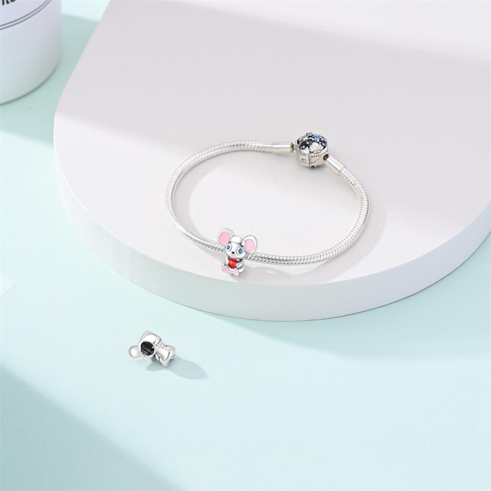 Original Copper Charms Luxury Cute Pink Mouse Beads Fit Bracelet Diy Women Making Delicate Gift Jewelry