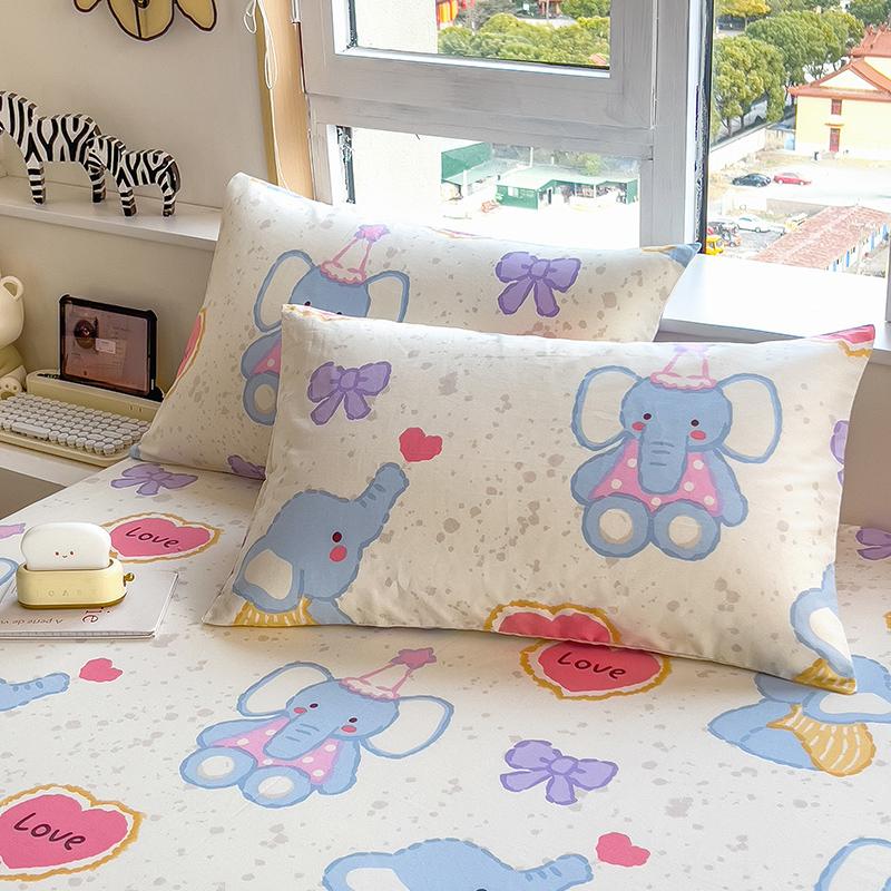 Cartoon Bed Sheets Set for Kids 100%Cotton Fitted Sheet with Elastic Band Cute Elephant Printed Bed Sheets for Single Bed King
