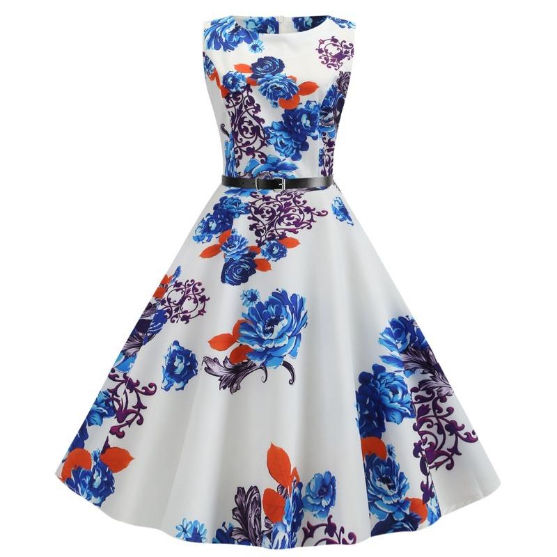 

Горячая Распродажа Новое Ретро Платье С Круглым Вырезом, Без Рукавов, С Принтом, Облегающее, Расклешенное XXL