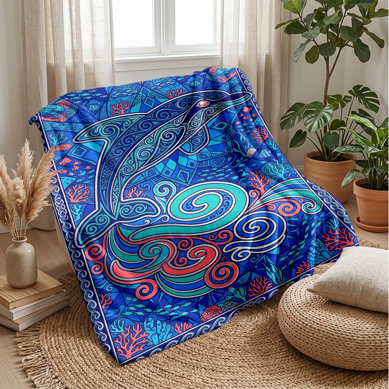 Ocean Love Dolphins Theme Blanket Lightweight Warm Flannel Blanket Decorative Throw Blanket for Home Decoration