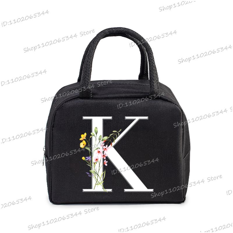 1Pc Portable Lunch Bag Wildflower Alphabet ABCD..Cooler Ice Pack Lunch Box Insulation Package Insulated Thermal Unisex Lunch Bag