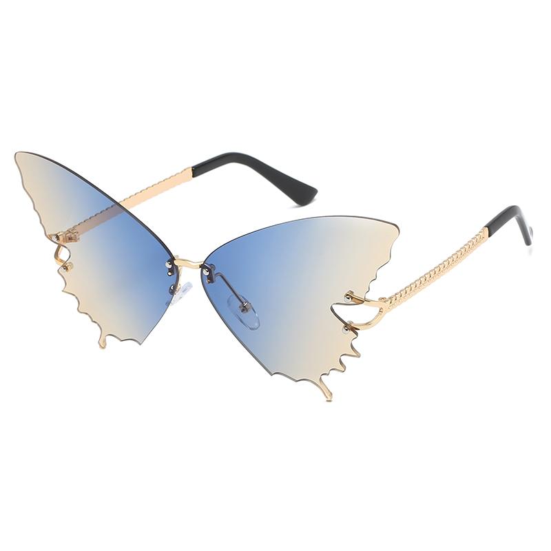 Oversized Butterfly Rimless Sunglasses Women Brand Steampunk Metal Punk Sun Glasses Vintage Gradient Ocean Lens Eyewear
