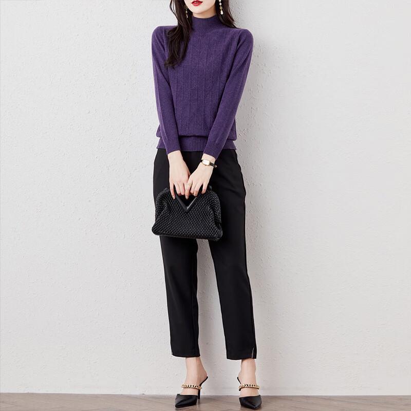 Hengyuanxiang Damen 100% Wolle Rollkragen Jacquard Strickpullover