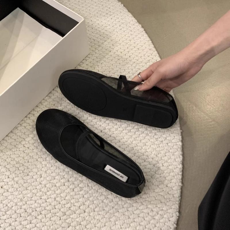 Women Mesh  Ballet Flat Shoes Fishnet Hollow Sandals Fashion Buckle Ladies Comfort Soft Sole Mary Jane Shoes