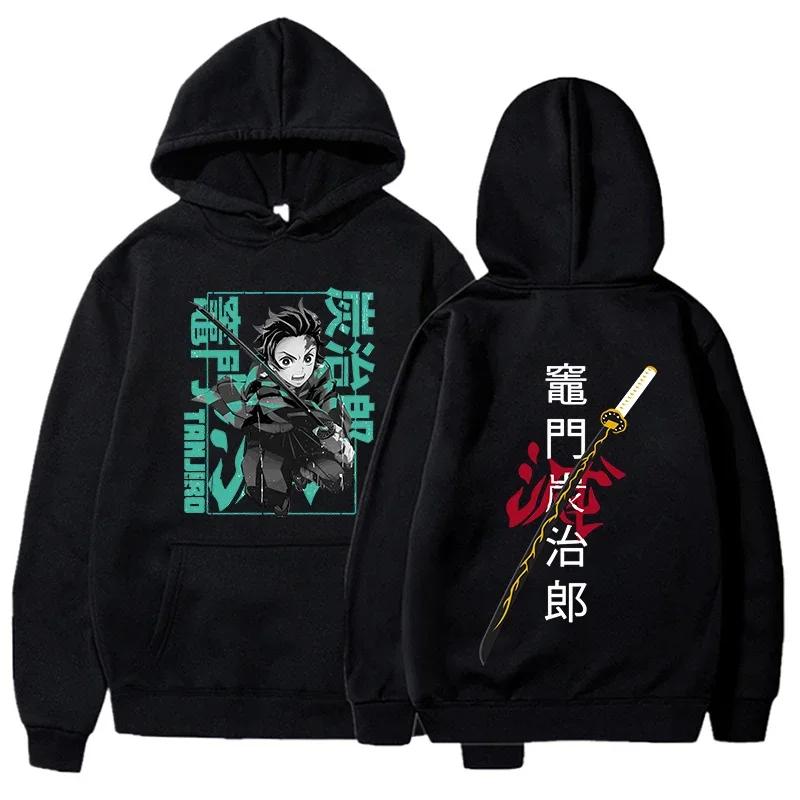 Kamado Tanjirou printed long sleeved hooded sweatshirt for men and women casual sportswear anime warm pullover