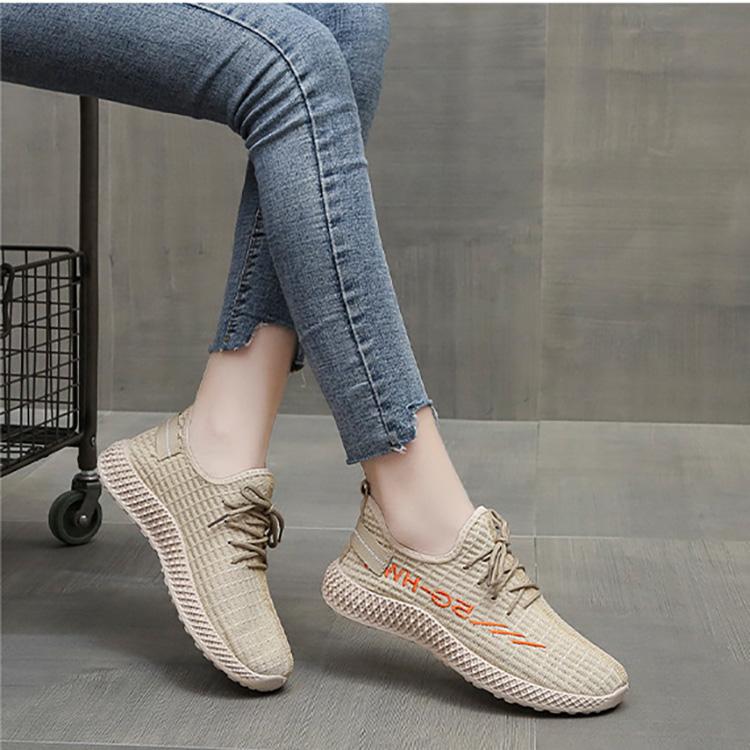 Chaussures de sport Flyknit à lettres pour femmes, chaussures de course décontractées en maille respirante, baskets à lacets sur le devant, chaussures simples légères 36-40