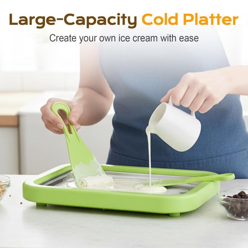 Rechteckiges Eisrollen-Maker-Kit, Eisrollenmaschine für zu Hause mit Sofortgefrierplatte und 2 Schabern, DIY-Eisrollenplatte für Kinder und Erwachsene