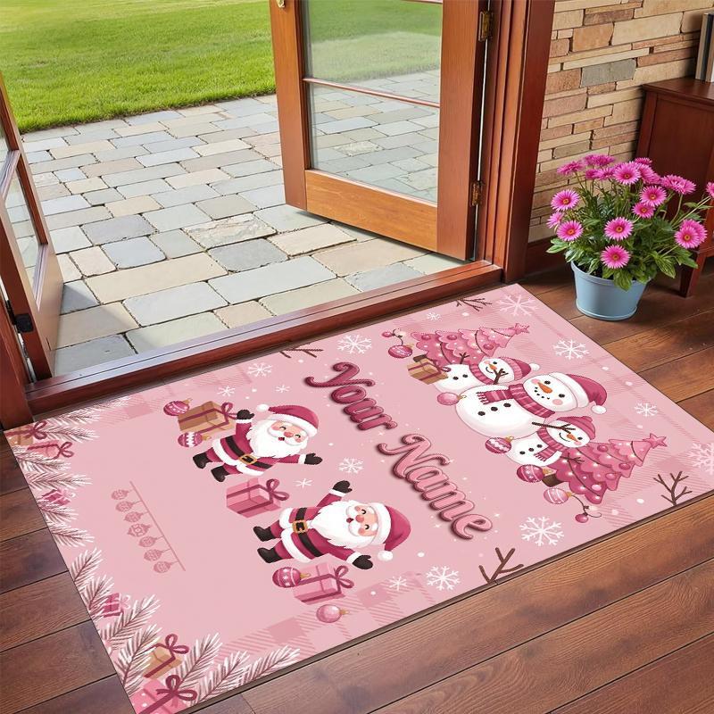 Christmas Custom Name Printed Square Area Rug Soft Non Slip Floor Carpet For Bedroom Holiday Gift