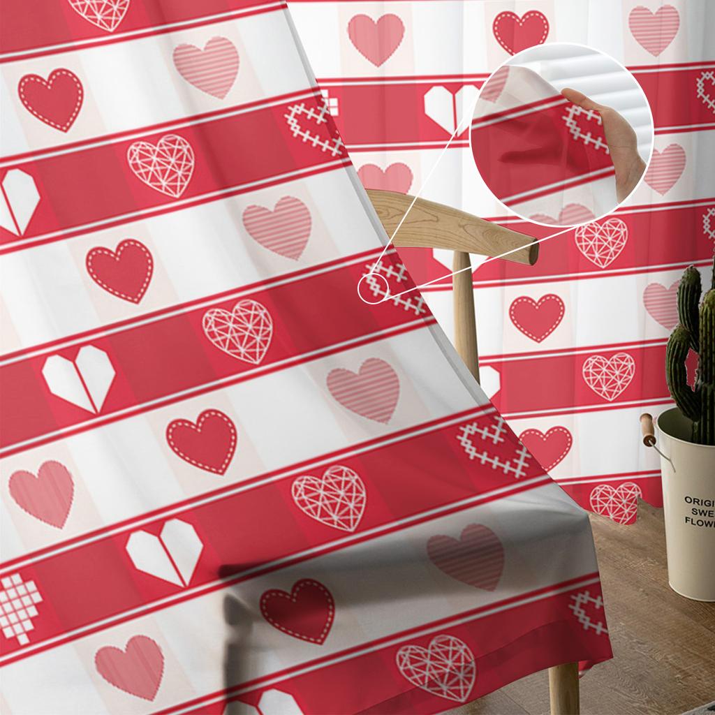 Valentinstag Plaid Rotes Herz Tüll Vorhänge Für Wohnzimmer Schlafzimmer Wohnkultur Chiffon Sheer Voile Küche Vorhang