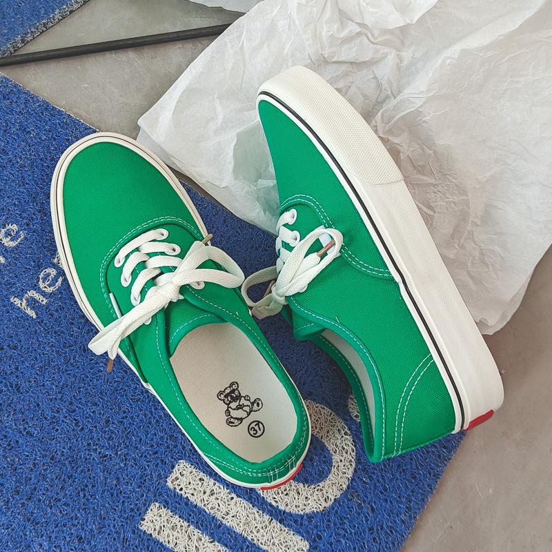 Women's Spring Thick Soled Sports Sneakers Casual Single Shoes Solid Color Canvas Shoes 35-40