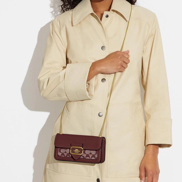 COACH Morgan Fabric With Cow Leather Shoulder Bag, Crossbody Bag Small Women's Burgundy CH150-IMMZI