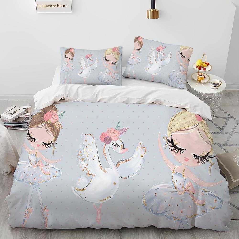 Cartoon Cute Ballet Girl Ballerina Comforter Bedding Set,Duvet Cover Bed Set Quilt Cover Pillowcase,Queen Size Bedding Set Kids