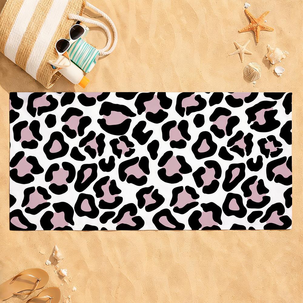 Pink White Leopard Print Towel Quick Dry Absorbent Beach Towel for Sports, Fitness, Swimming and Outdoor Activities