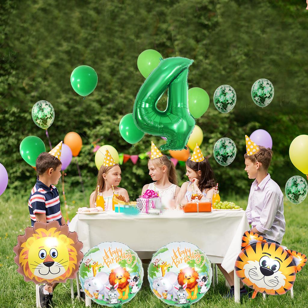 Green Forest Tiger Lion Animal Balloon Set Green Digital Birthday Party Decorative Balloon
