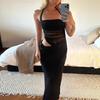 European and American sexy style splicing dress slim-fitting backless solid color waist hanging neck temperament long dress women's clothing