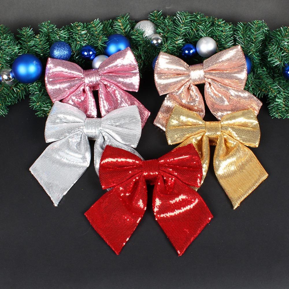 Exquisite Cloth Sequin Fabric Bow No-fading Gold/Pink/Red Hanging Xmas Ornament Christmas Tree Accessories Home Decor