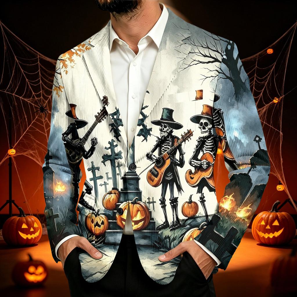 Men's Business Casual Corduroy with Halloween Print for Parties and Daily Wear