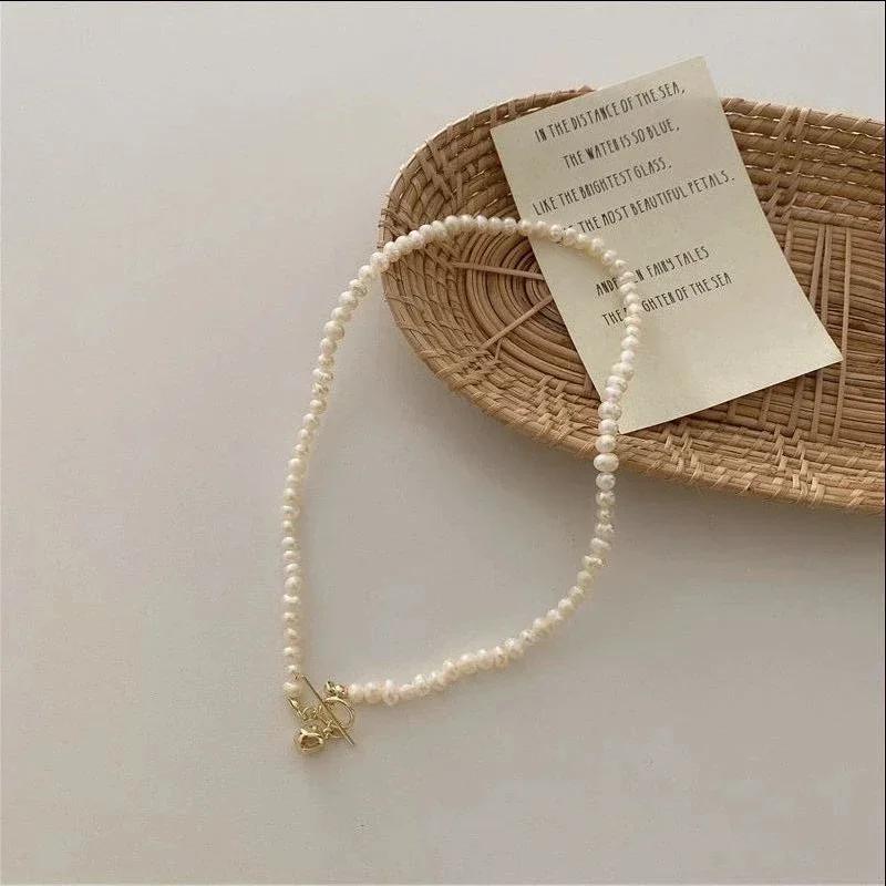 Collar de Perlas de Agua Dulce Naturales Barroco Vintage para Mujer Cierre de Pinza Dorado Círculo Gargantilla Joyería