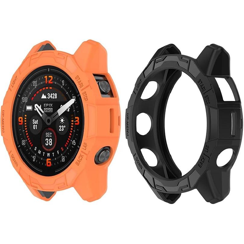 

2Pack Soft TPU Case Cover (Black+Black) Compatible with Garmin EPIX PRO 51MM / Fenix 7X PRO/Fenix 7X Smartwatch Protective Case Shell Accessories Black+Orange