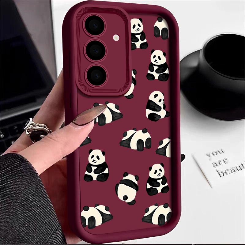 Für Smausng S25 S24 S22 Ultra Plus S23 S21 S20 Fe A55 A54 A53 A52 A35 A34 A15 5g Pandas-Muster Stoßfester Objektivschutz Silikon Soft Case Cover