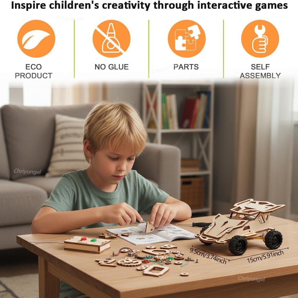DIY Wooden Remote Control Car Wooden Four Wheel Drive Racing Assembling Science Experiment Kits KIDS STEM Educational Toy