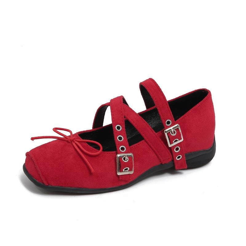 

Mary Jane shoes women s spring new retro square head ballet shoes flat bottom shallow mouth one-word buckle single shoes 40