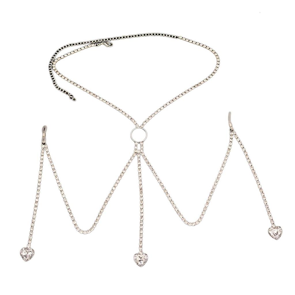 M Teardrop Heart Pendant Body Chain Silver/Gold Plating and Rhinestones Bra Chain Handmade Underwear Accessories