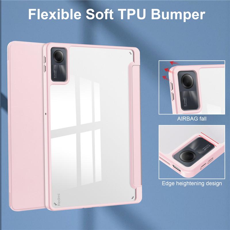 Für Redmi Pad SE Hülle mit Stifthalter PU Leder Acryl Klar Rückklappbare Hülle für Funda Xiaomi Redmi Pad SE 11 Zoll Smart Cover