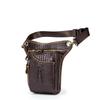 Men Vintage Crocodile Grain Top Grain Genuine Leather Motorcycle Thigh Leg Bag Multifunctional Waist Hip Fanny Pack For Riding