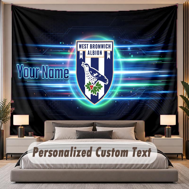 Benutzerdefinierte Namens-Text-Wandteppich West Bromwich Albion Personalisierter Polyester-Wandteppich für Schlafzimmer und Zimmer