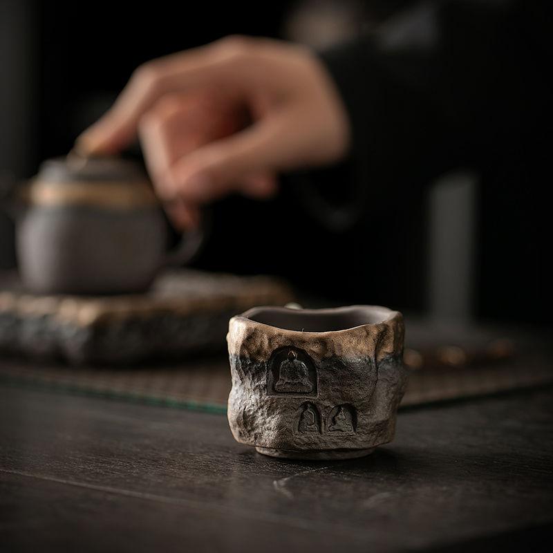 Manual Retro Gold-plated Iron Glaze Dunhuang Cup Tea Cup Master Cup Ancient Early-fired Handmade Ceramics Tea Cup Kung Fu Tea