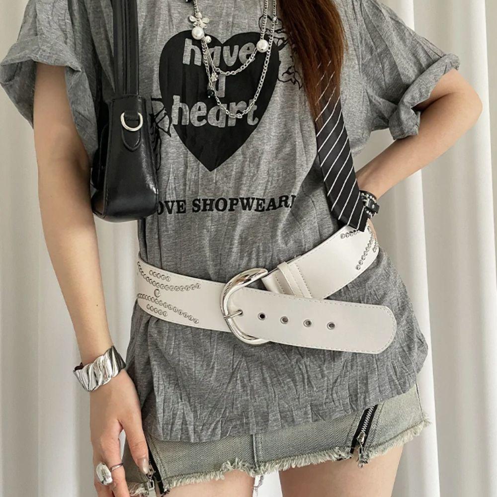 Gothic Rivet Wide Belt Y2k Dress Jeans Belt Vintage Women's Waist Belt  Skirt Accessory