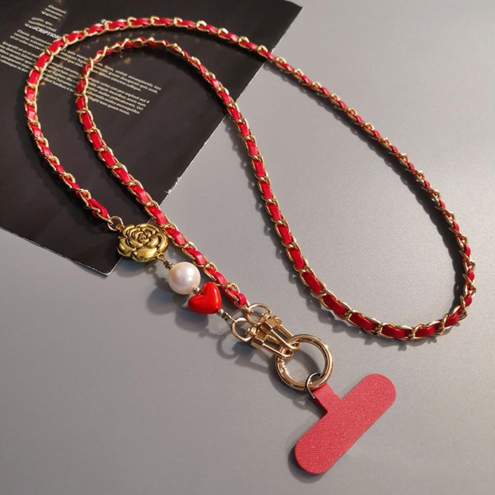 Camellia Crossbody Phone Rope Metal Chain Mobile Phone Strap Hanging Ornaments