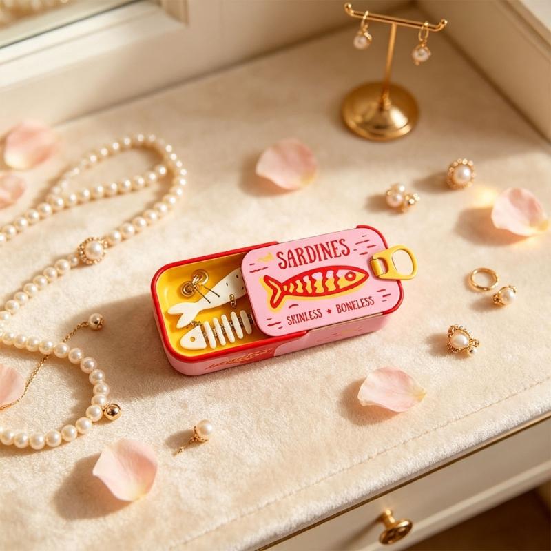 Sardine Can Jewelry Storage Box Small Accessory Holder for Earrings Necklaces and Daily Tabletop Use Indoors