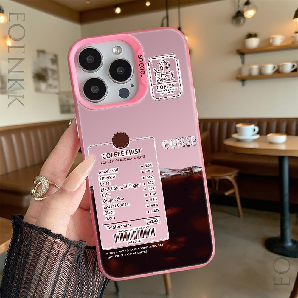 Coffee First Menu Hard Phone Case for Iphone 16 15 14 13 12 11 Pro Max Mini Shockproof Anti-Scratch Protective Cover