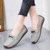 Women's Leather Flats Lightweight Slip-on Loafers Non-slip Soft Sole Casual Walking Shoes with Metal Buckle Plus Size 35-44