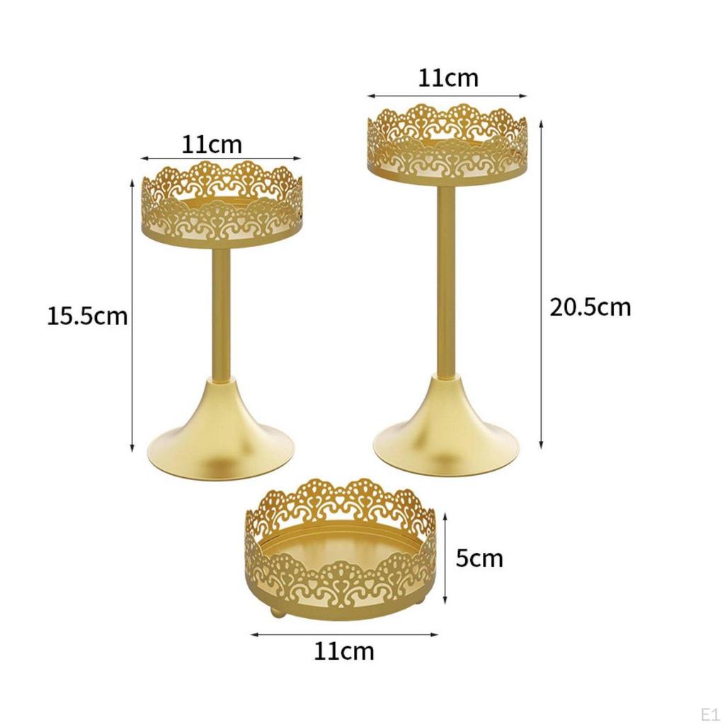 3 Pieces Golden Dessert Stand Wedding Decor Lace Edge Cake Ornate Cutout Design Pedestal
