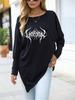 Women's Oversize Long-Sleeve Spring/Fall Asymmetrical Hem T-Shirt Fashion Printed Logn Sleeve Top