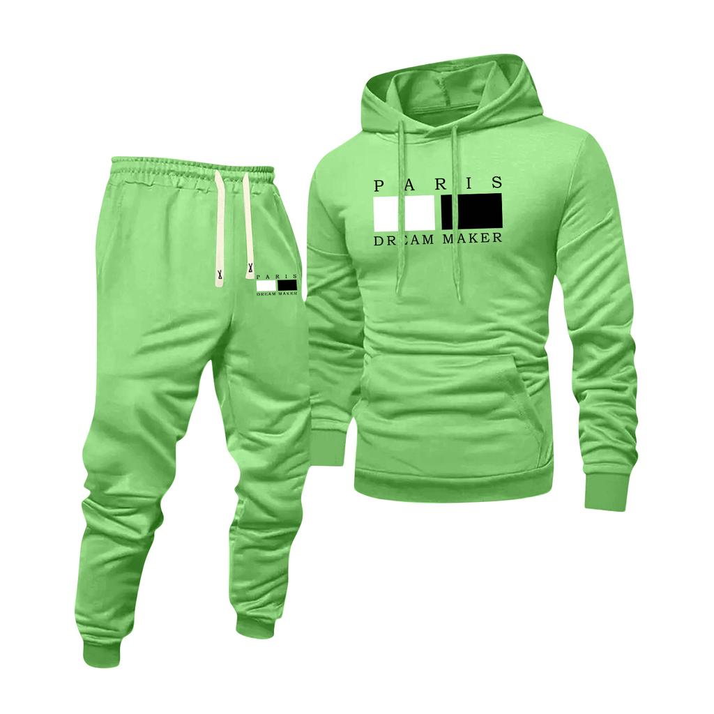 Men's Printed Hooded Sweatshirt And Sweatpants Casual Sports Suit