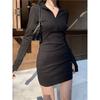Half Zip Long Sleeve Hip Hugging Skirt Half Long-Sleeve Zipper Sexy Hip Skirt