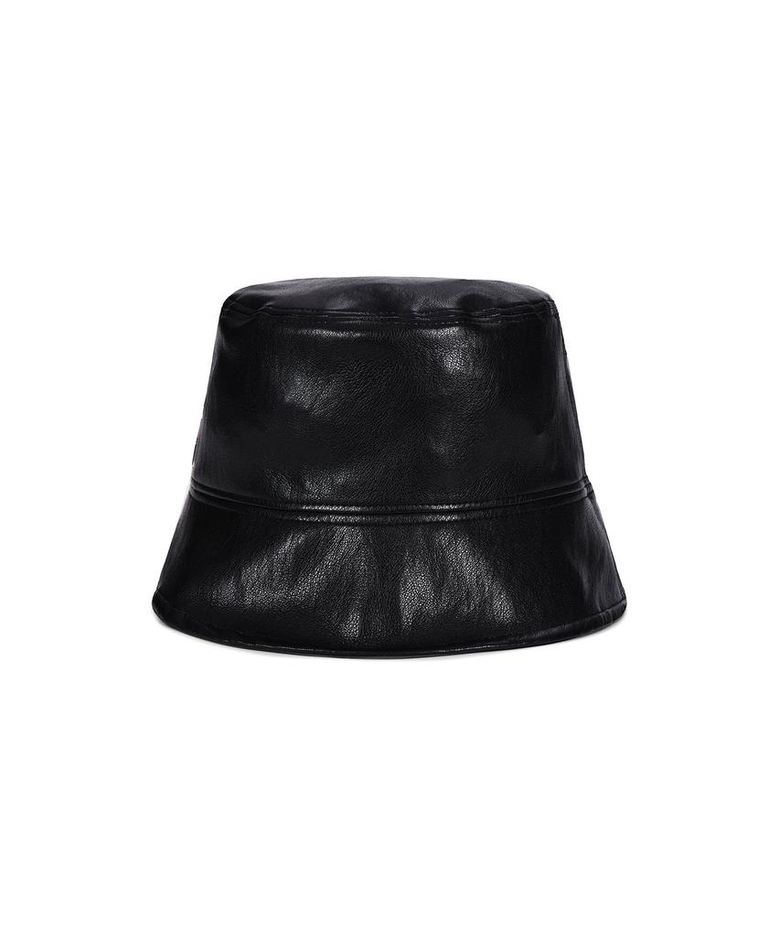 Bajal Va Cubic Stud Vegan Leather Drop Bucket Hat Black