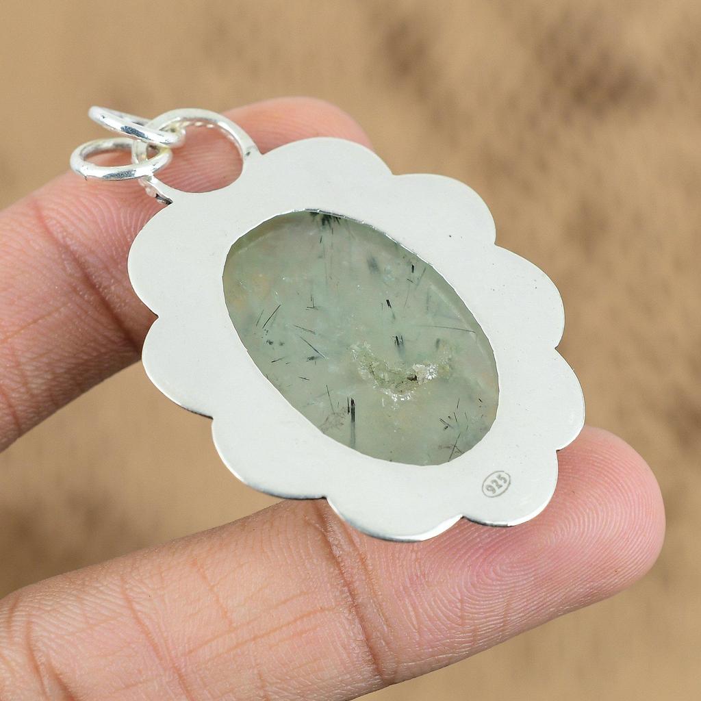 Gift For Her 925 Sterling Silver Natural Moss Prehnite Gemstone Jewelry Pendant