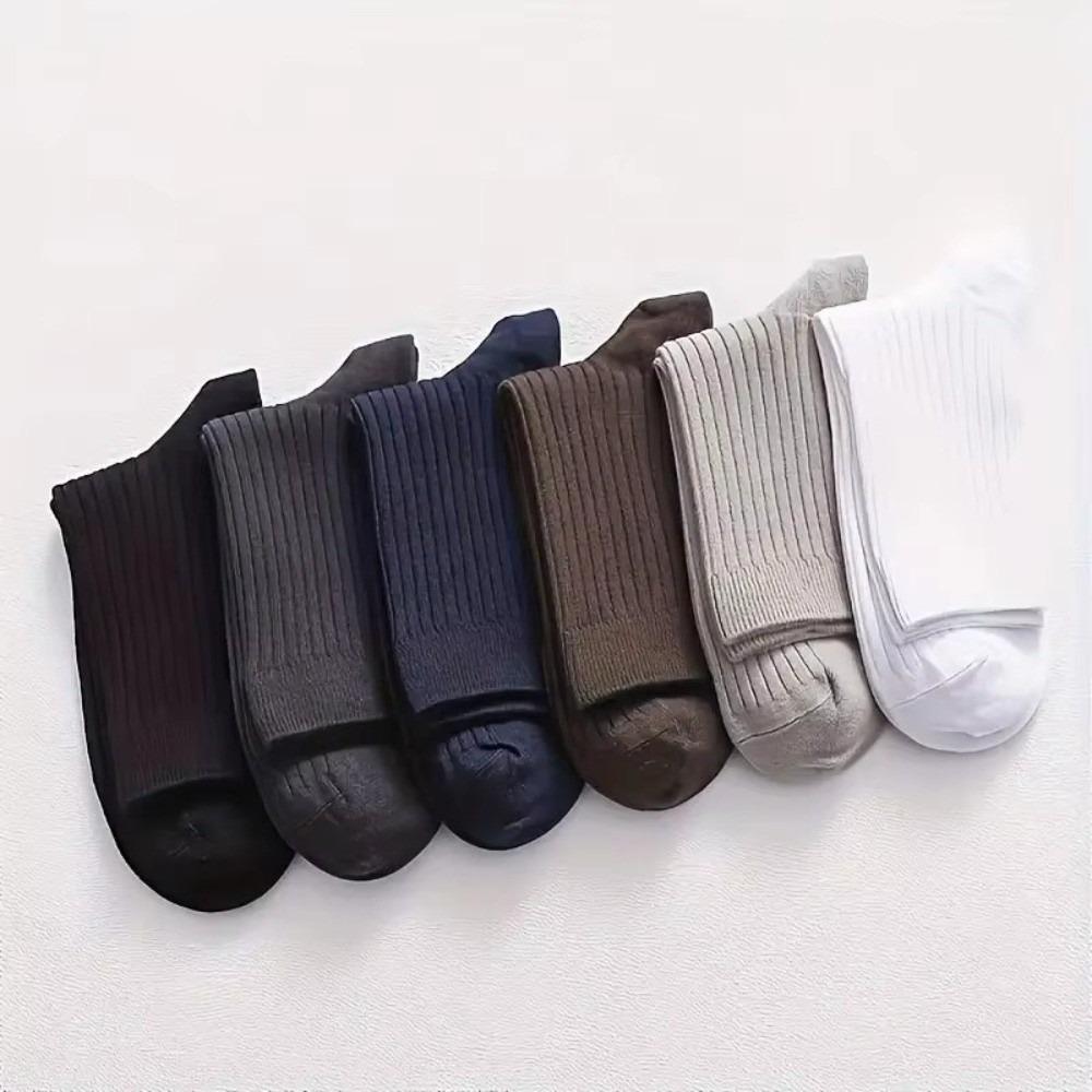 10 Pairs Black Men's Mid-Calf Socks Breathable Absorbent Comfortable Business Solid Color Socks