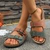 Fashion Beach Shoes Rivet Womens Slippers Outdoor Slides Low Platform Big Size Sabot Soft Summer PU Metal Decoration Fabric Rubber Retro