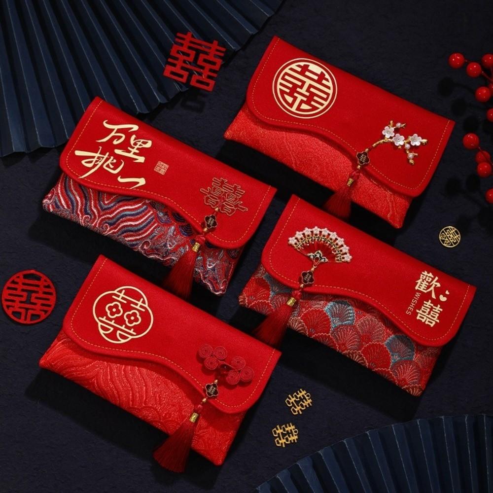 Traditional Red Envelope Multiple Patterns Best Wishes Money Pocket Embroidery Details with Tassel Brocade Bag Festival Occasion