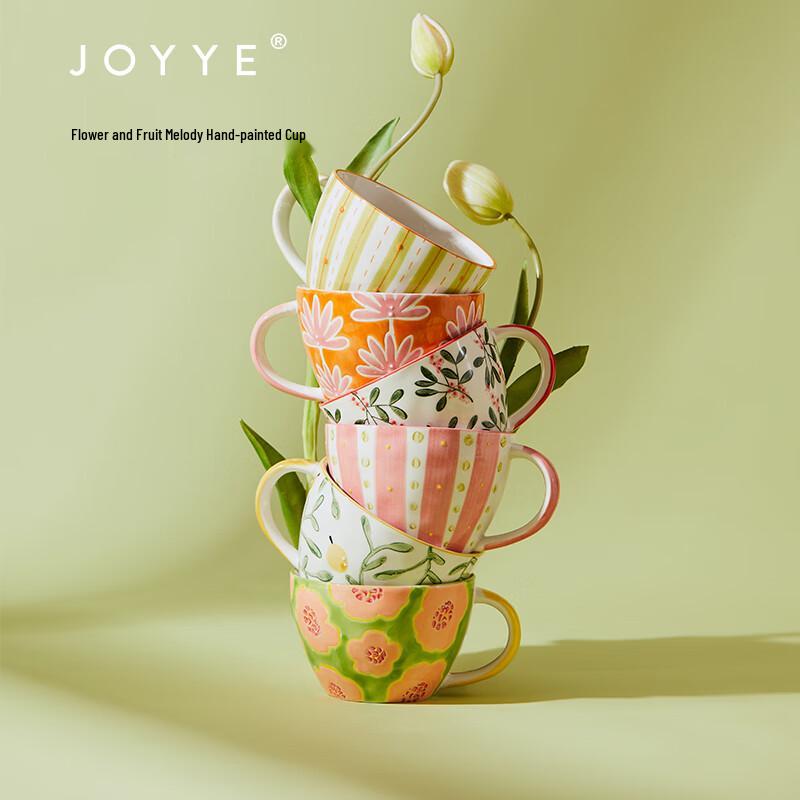 JOYYE Hand-painted Floral & Fruit Ceramic Mug
